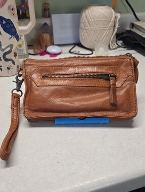 Brown Leather Wristlet Clutch